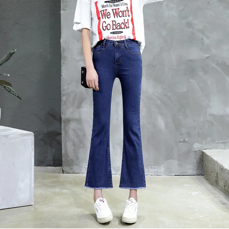 

Women's flared blue jeans 2023 summer new high-waisted elastic wide leg pants flared denim nine-point pants simple and fashion
