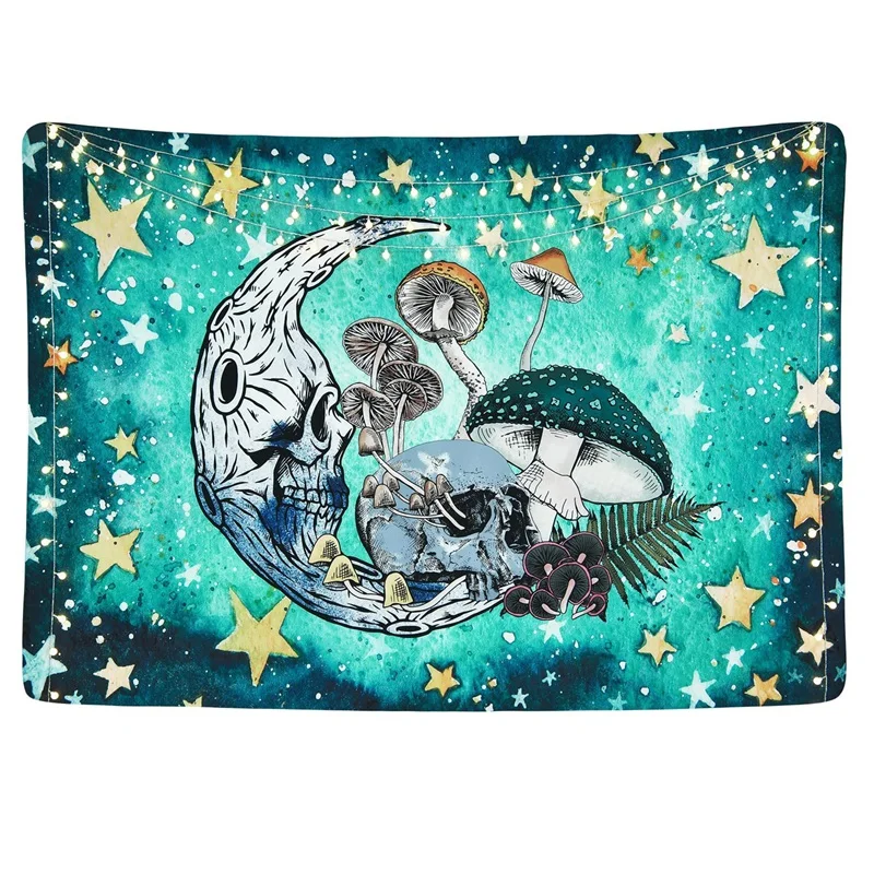 

Психоделический гобелен Луна Звезды Гриб череп гобелены настенные подвесные абстрактные эстетические украшения гобелены