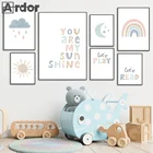 Настенный постер в скандинавском стиле, радуга, солнце, луна, облако, Художественная печать, цитаты, Картина на холсте, Детская фотография, абстрактный декор для детской комнаты