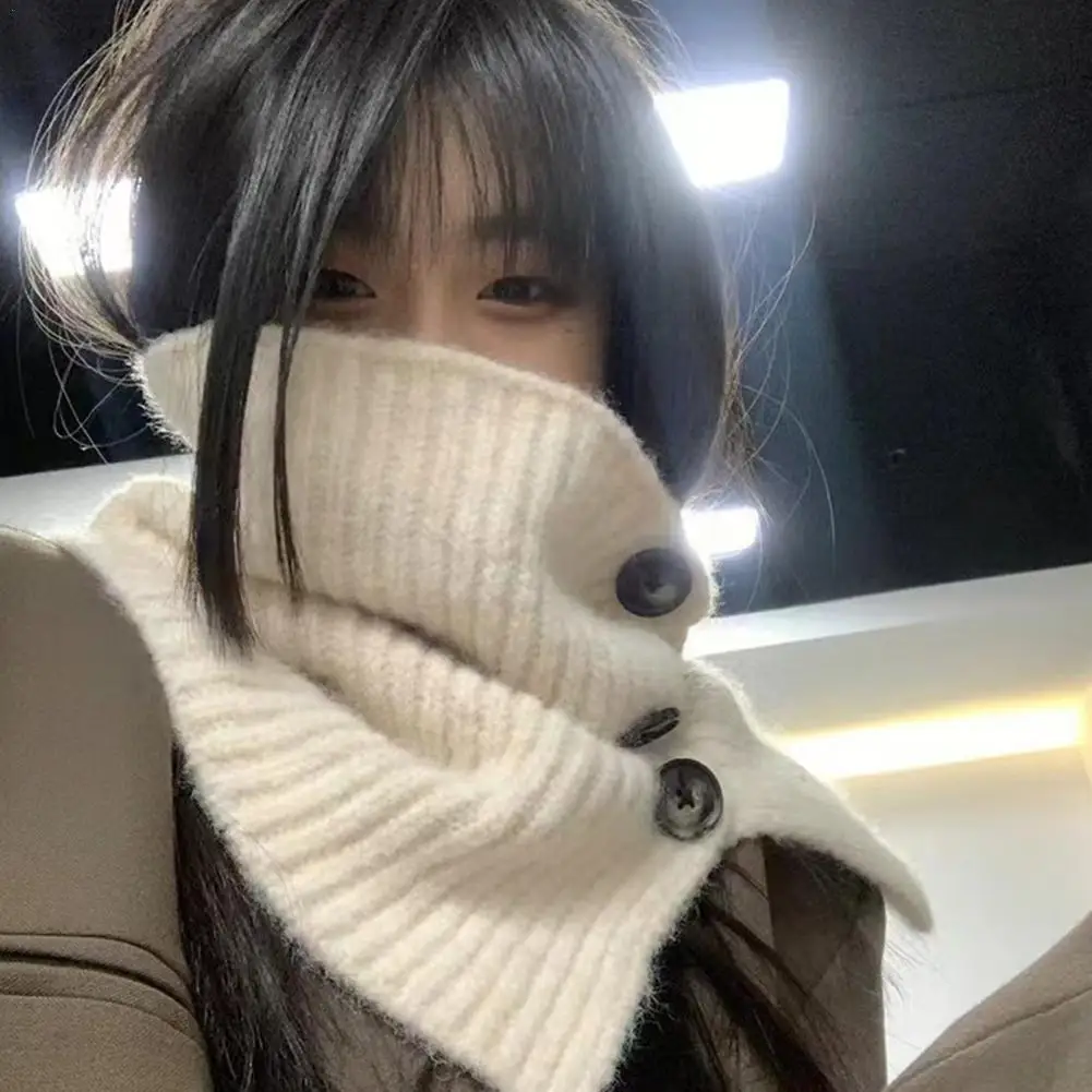 

Шарф на пуговицах для женщин Зимний теплый корейский выпуск защита шеи от холода Многофункциональный шейный платок Ins Sc C5P0