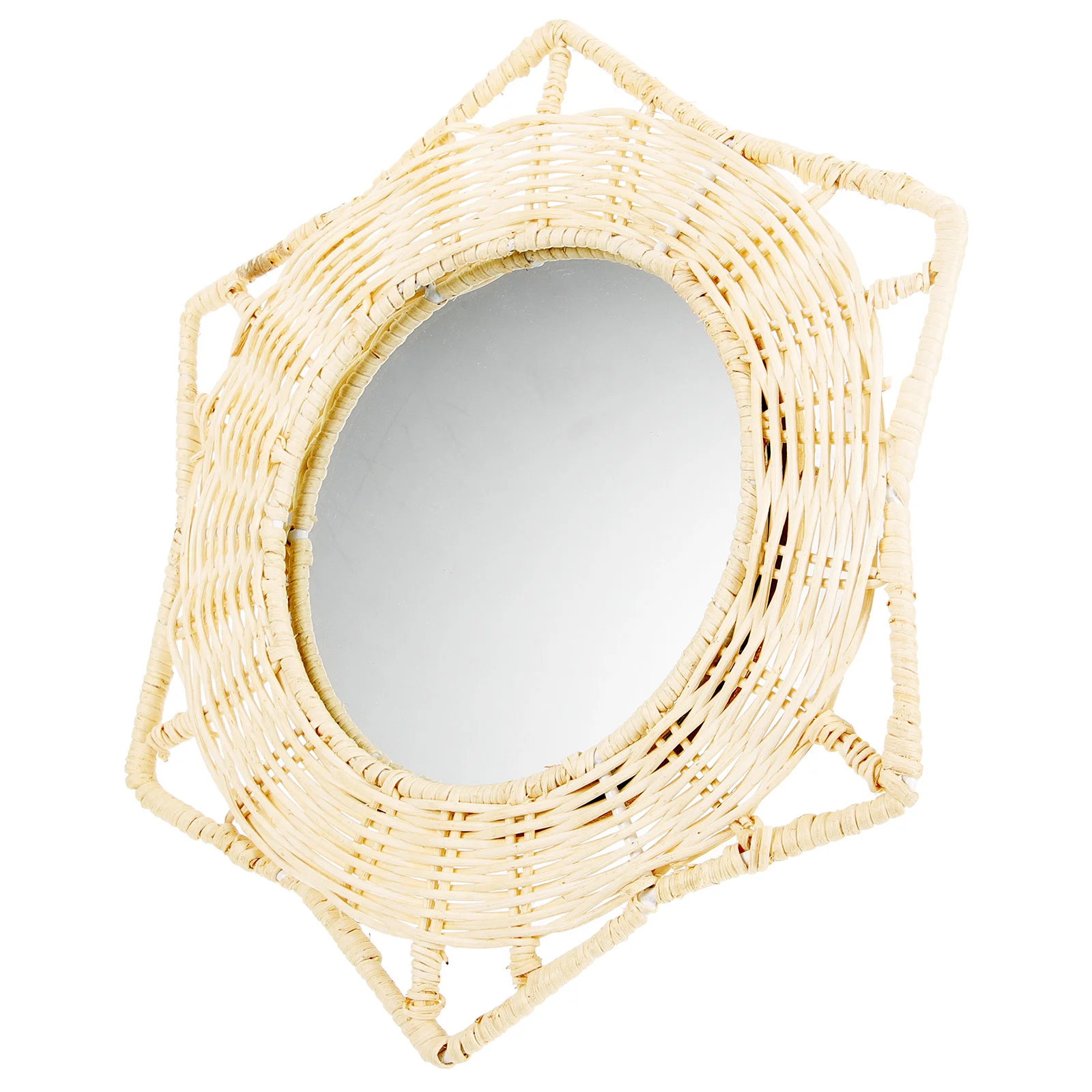 

Wall-mounted Hairdressing Mirrors Convenient Small Indoor Mirrorsative Vanity Rattan Hanging White