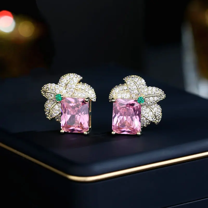 

Bilincolor Super Shiny Square Large Zircon Leaf Earrings for Women