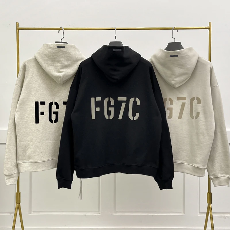 

Essentials Oversized Hoodies FG7C Flocking Logo Sweatshirts Hip Hop Woman and Man High Street Tracksuit Pullover