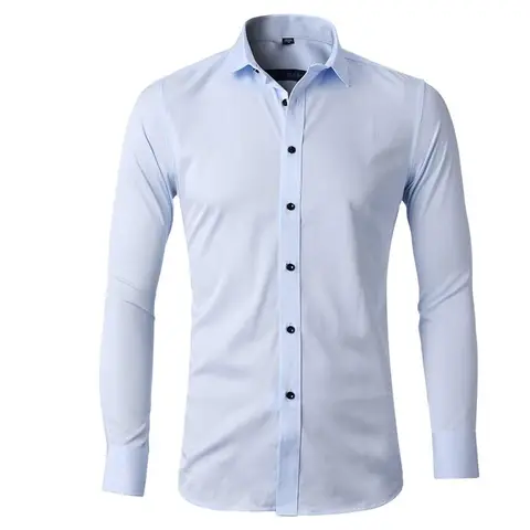 Мужская рубашка с длинным рукавом, обтягивающая, из бамбукового волокна, с карманами, на кнопках, 4XL