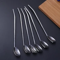 6pcs stainless steel oval shape metal drinking spoon straw reusable straws cocktail spoons setprimary color