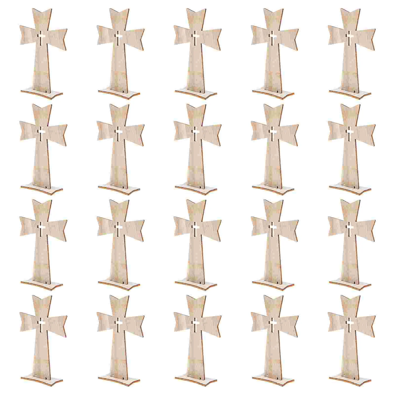 

20 Pcs Memorial Ornament Wood Standing Crosses Unfinished Wooden Cross Cross Shape Adorn Desktop Ornament