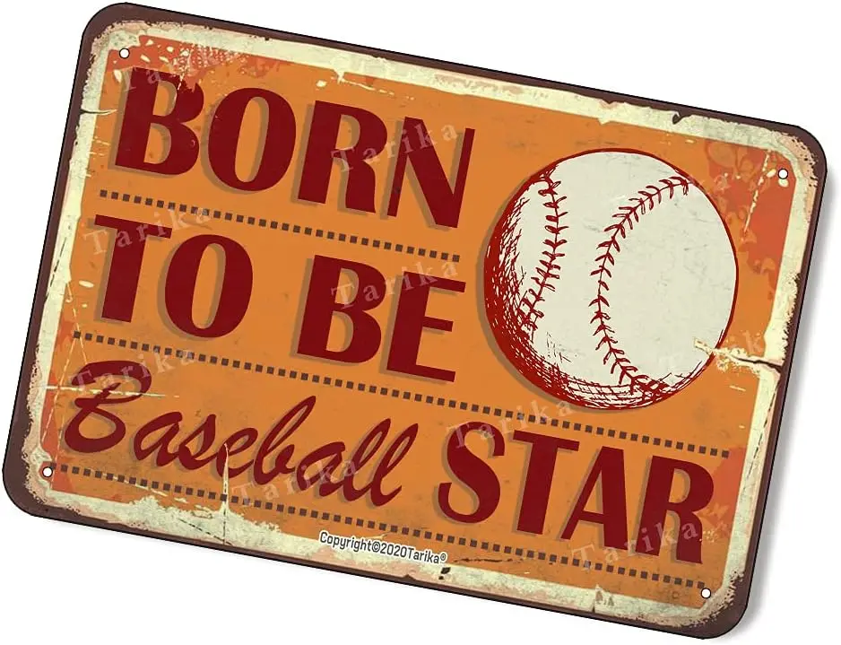 Born to Be Бейсбольная звезда Винтажный вид 8X12 дюймов Металлическое украшение