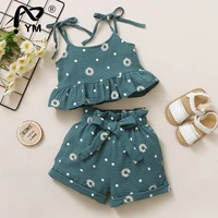 new 2pcs summer toddler girls outfits sleeveless bow tie strap daisy print camisoleshorts toddler infant sweet clothes set