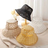 summer mesh sunscreen fisherman cap womens light and simple breathable small fragrance big brim sunshade bucket hat