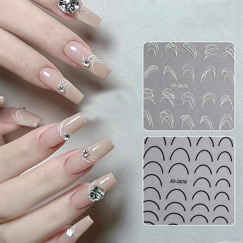 Золотые серебряные французские изогнутые полосы наклейки для ногтей простая