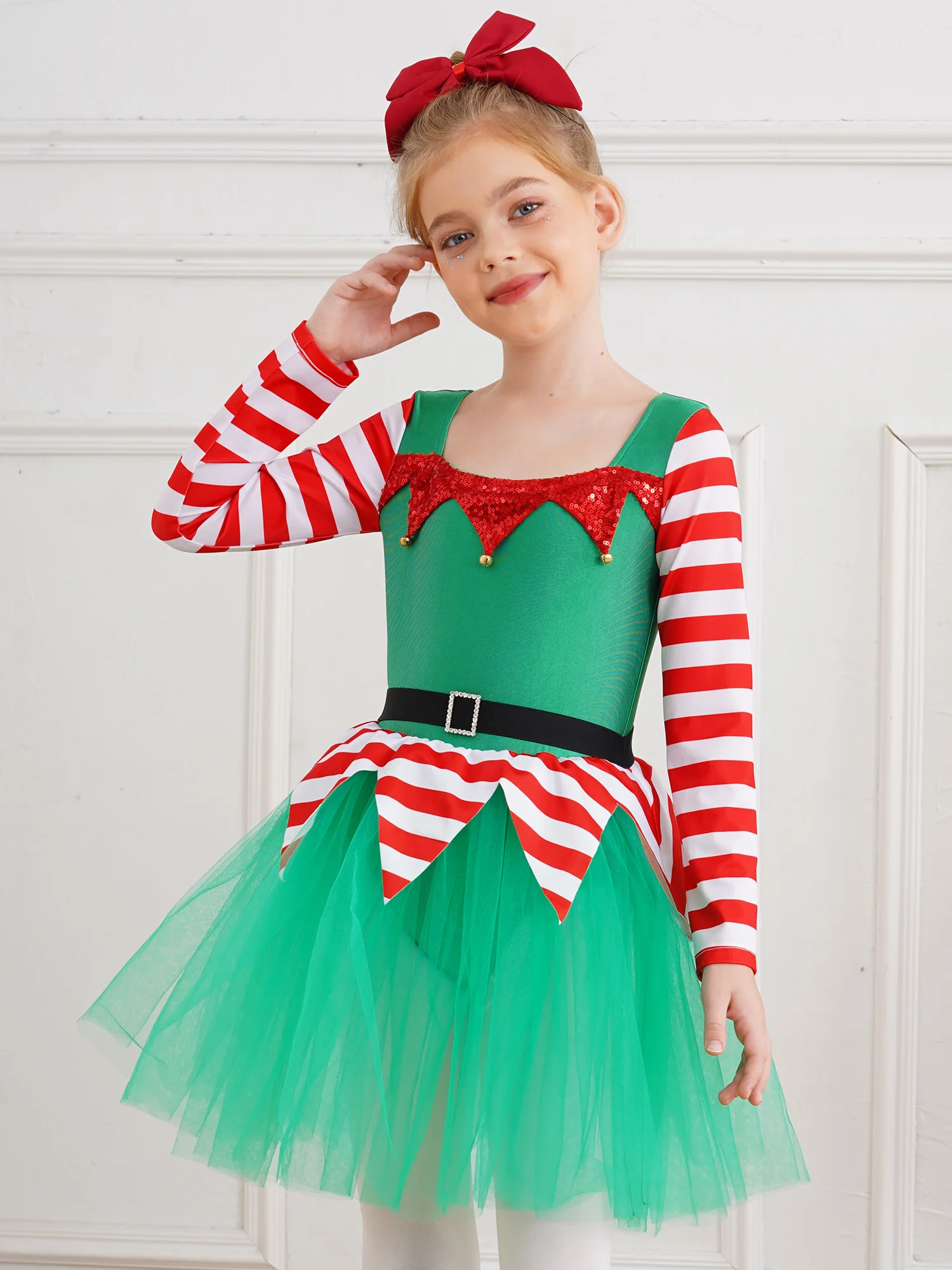 Рождественский костюм эльфа для девочек платье-пачка карнавальная вечеринка