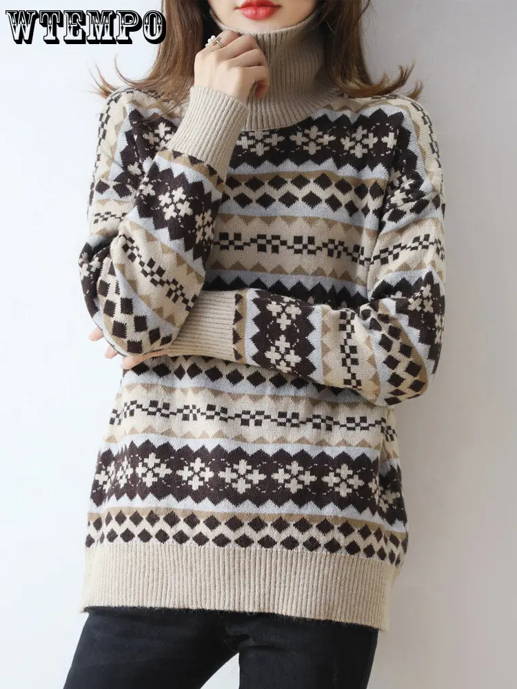 

Turtleneck Women's Sweater Thickened Cashmere Knitwear National Style Jacquard Pullover Women's Sweater In Autumn and Winter