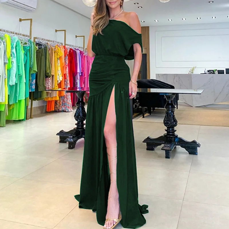 

Женское вечернее платье с разрезом, однотонное Привлекательное платье с разрезом и высоким разрезом, модель 2023 года