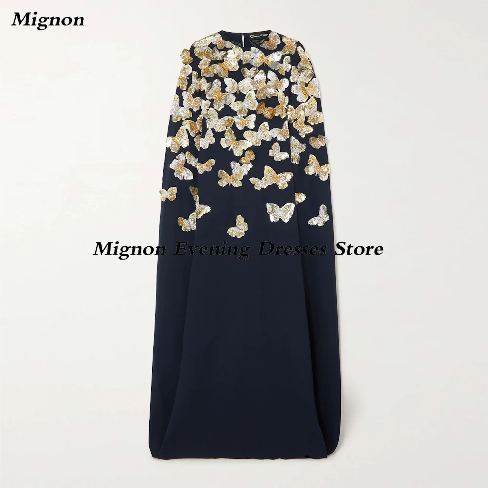 

Mignon Crepe A-line O-neck Appliques Formal Prom Gown Floor Length luxury Evening Formal Elegant Party Dress for Women 2023