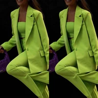 elegant 3 pcs women suits set one button simple notched lapel long sleeve blazerwide leg pantscamisole