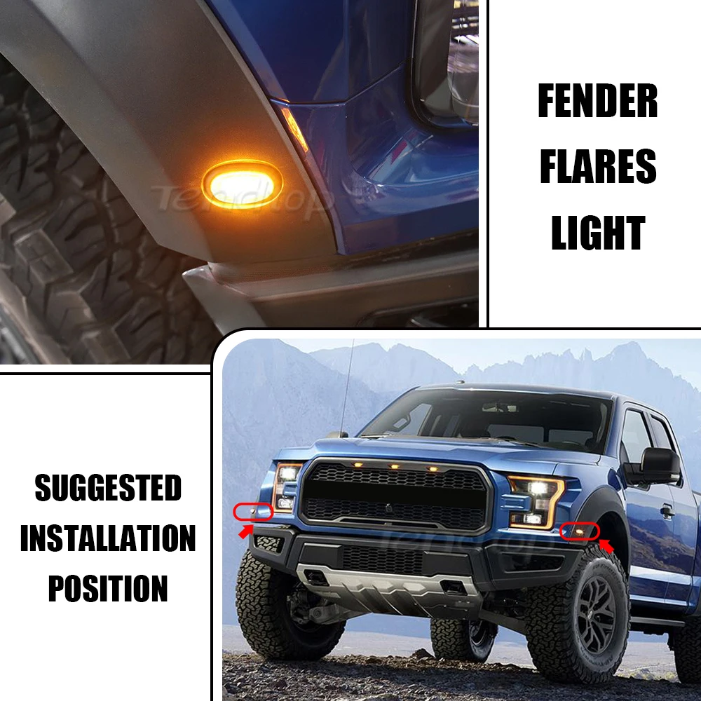 4 шт., проблесковый фонарь на переднее крыло для Ford F150 Raptor F150 F250 F350 F450, грузовики, пикап, светодиодные боковые габаритные фонари, янтарный знак (art.: 3920cb2b08e52) - 3920cb2b08e52