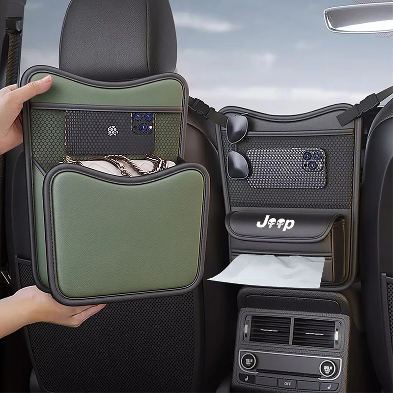 Фото Органайзер для автомобиля Jeep Renegade Compass Patriot Grand Cherokee, сумка для хранения вещей на сиденье, карман для хранения, коробка для салфеток №2