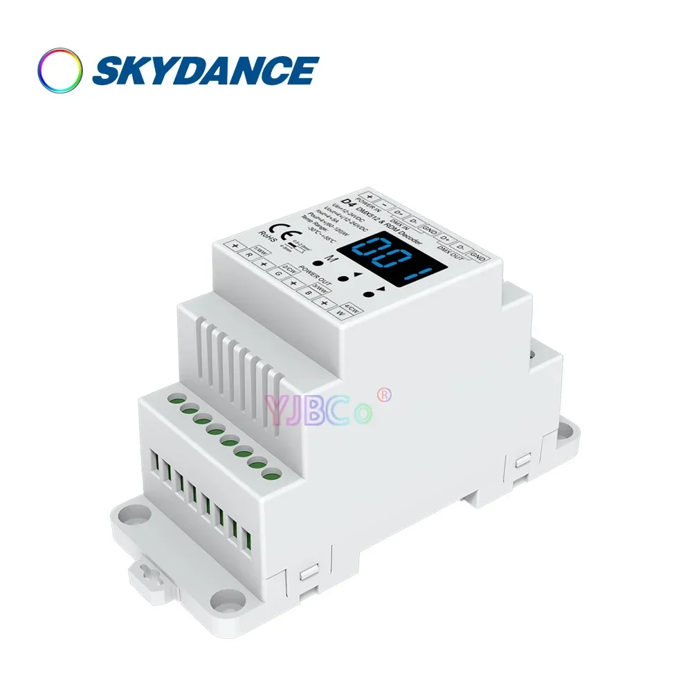 Skydance D4 Din-рейка 4-канальный DMX512 декодирование 12 В-24 В 20 5 А диммер сигнала RDM DMX для