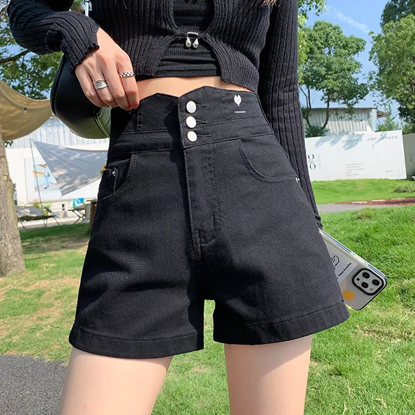 Women Wide Leg Shorts Denim Button-fly High Waist Harajuku BF Loose Korean Style Students Leisure Streetwear Summer Hot Trousers