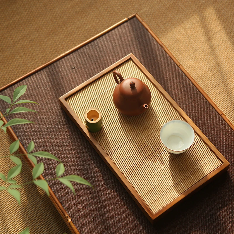 

Natural Bamboo HandWoven Tea Tray Kitchen Fruit Bowls Multifunctional Breakfast Serving Tray Snack Holder Kitchen Organizer
