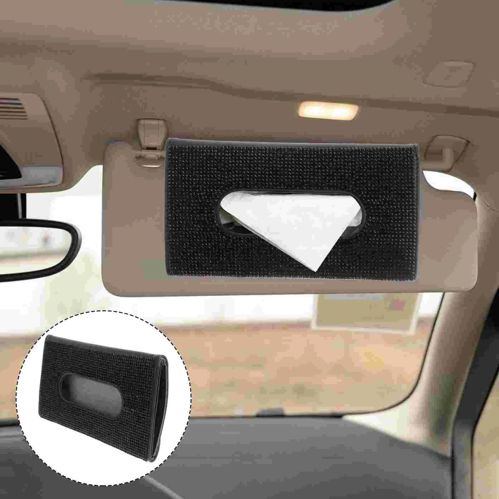 

Car Tissue Box Case Visor Holder Sun Catcher Hanging PU Paper Towel Dispenser Diamond