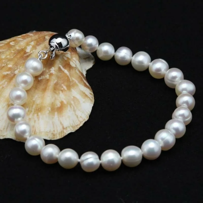 

Элегантный круглый белый жемчужный браслет AAAA 7-8 мм Nature Akoya 7,5-8 дюймов