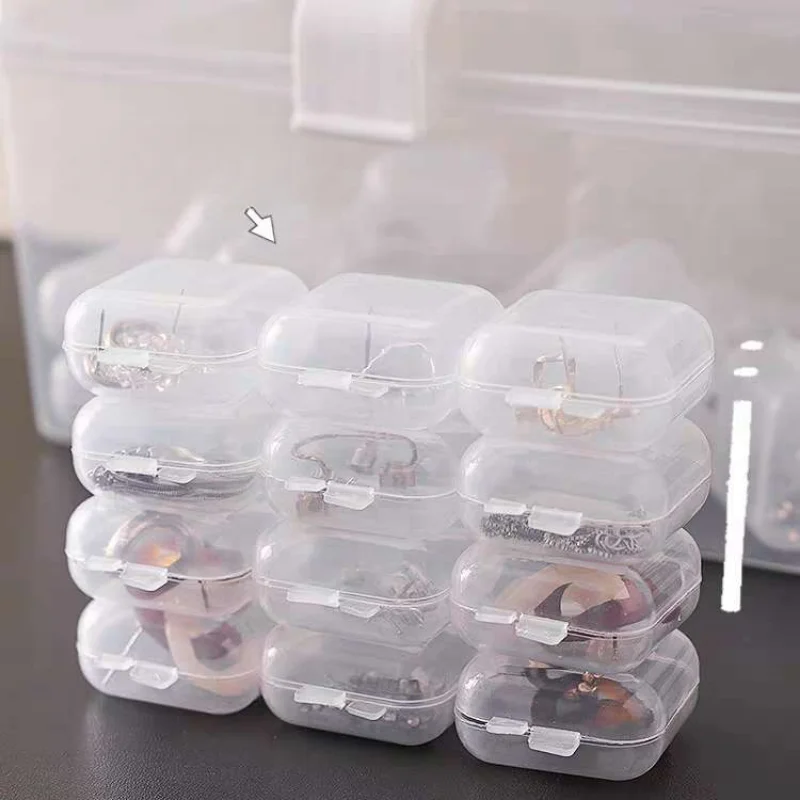 24pcs Mini Plastic Storages Transparent Containers Boxes Square Portable Earrings Jewelry Packaging Medicine Holder Organizer