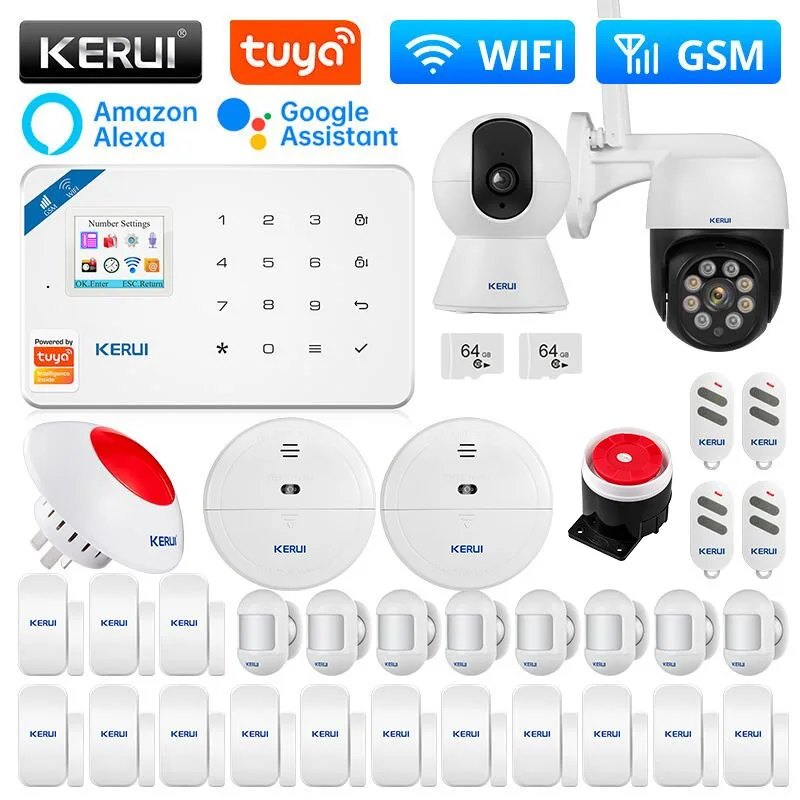 

NEW KERUI W181 Home Alarm System WIFI GSM Alarm Support Alexa Tuya Smart Motion Sensor Door Sensor Detector Siren IP Camera