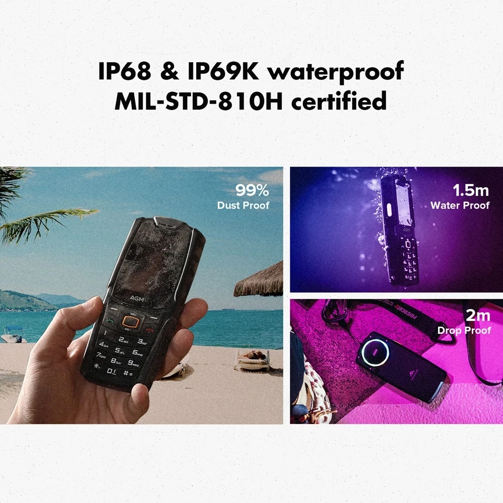 AGM M6 4G Unlocked Phone IP68 Push-Button Phones Keypad Phone 2500mAh Rugged Phone Dual SIM Feature Phone Celular For Senior