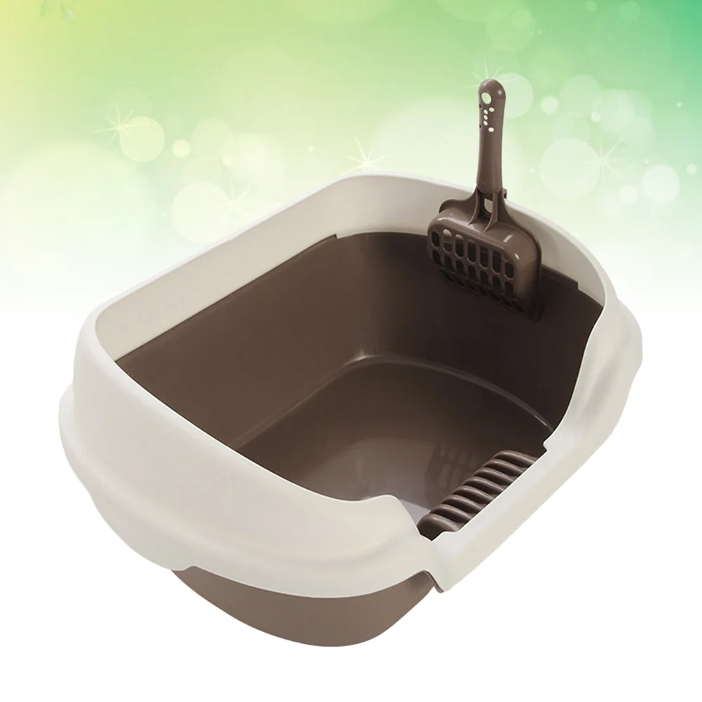 

Cat Litter Box Semi Enclosed: Open Cat Litter Pan with Litter Scoop Rimmed Wave Semi- Enclosed Cats Toilet for Cats Kittens