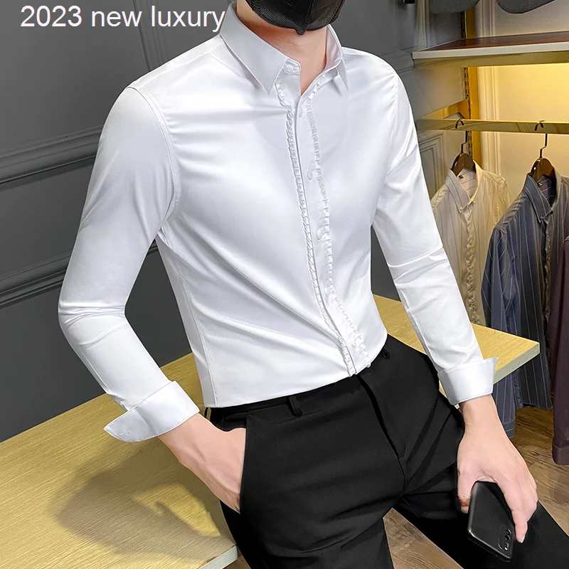 

Style Summer British Long Sleeve Shirt Men Thin Clothing 2022 Brand Fashion Men Handsome Streetwear High Quality Men's Tops W130