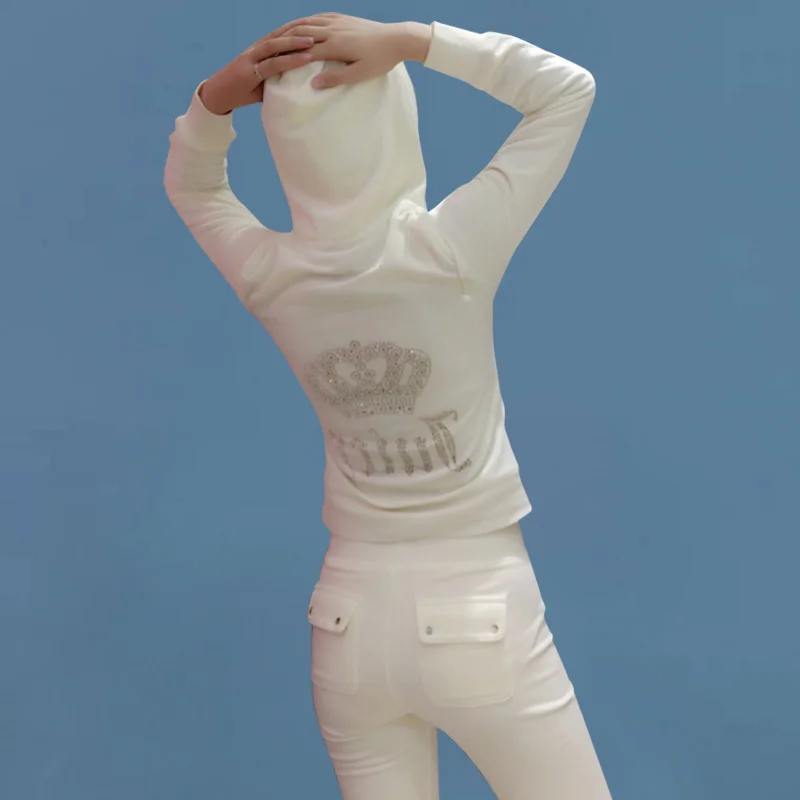 

Velvet Tracksuit for Women Sweatshirt and Pencil Pants Two Piece Set With Pocket Casual Outerwear