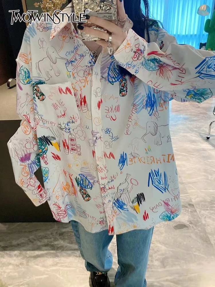 

Женская блузка с отложным воротником TWOTWINSTYLE, свободная блузка с длинным рукавом и пуговицами, модная весенняя одежда