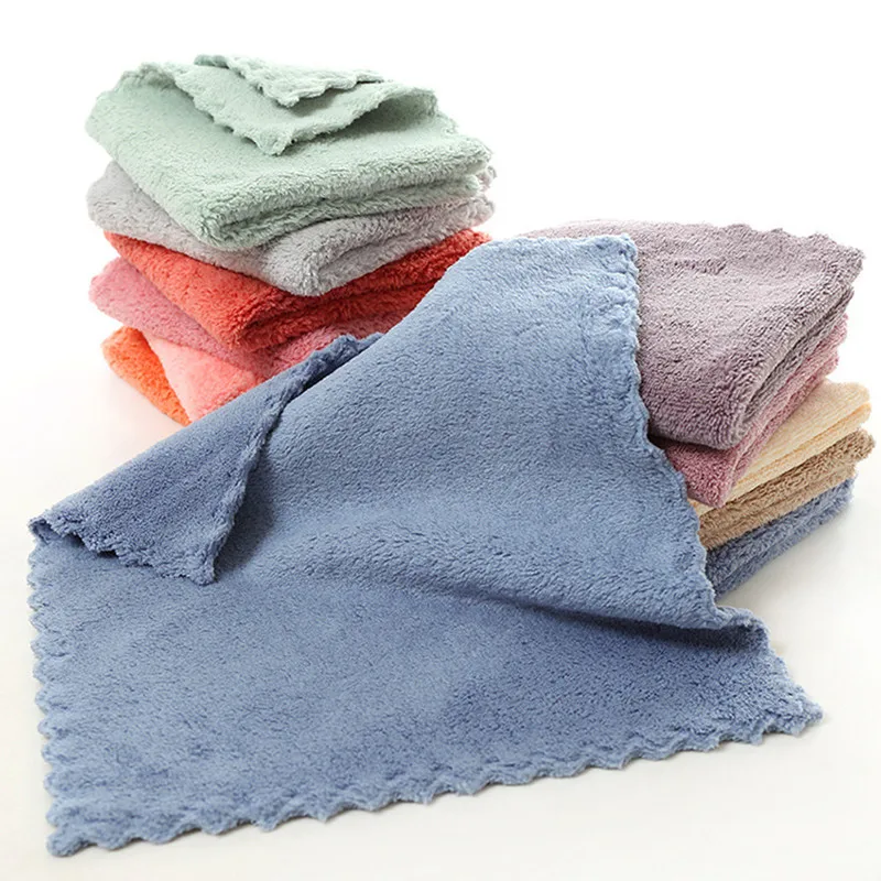 Microfiber Absorbent Thicker Scouring Pad Rag, Non-stick Oil Dish Wash Cloth Towel Kitchen Cleaning Wiping Tools kids Hand towel