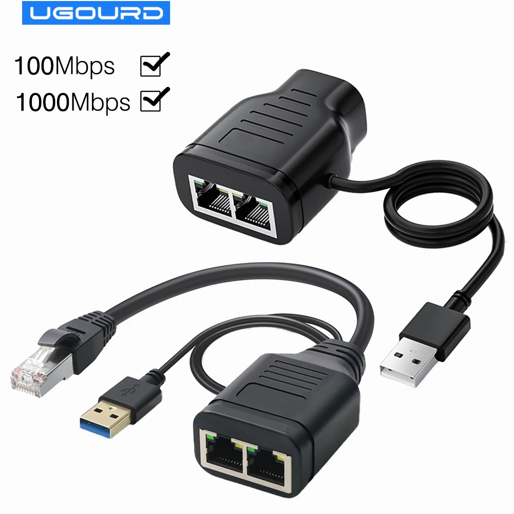 

UGOURD Gigabit Ethernet Switch RJ45 Coupler Splitter LAN Extension Adapter 1000Mbps 1Gbps 1 to 2 Network Switch 100Mbps