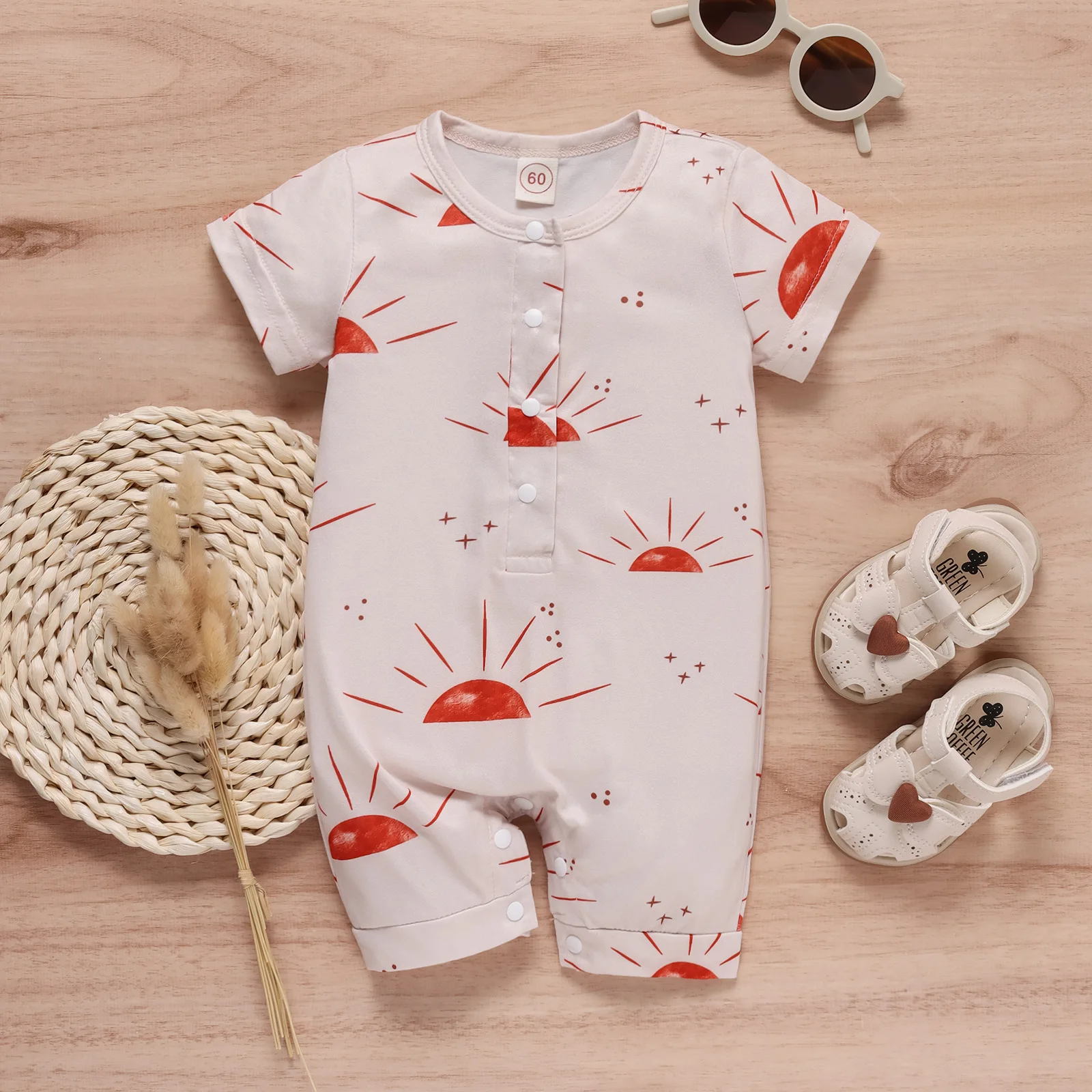 

Toddler Baby Girls Romper Short Sleeve Sun Print Jumpsuit Summer Infant Fashion Casual Clothes Short Romper