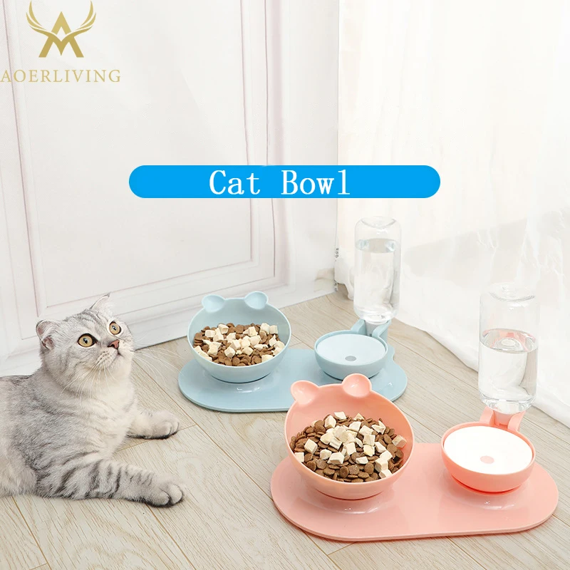 

Plastic Cat Bowl Automatic Water Refill Pet Feeder Neck Guard Anti-wet Mouth Removable Washable Dog Bowl Home Pet Accessories