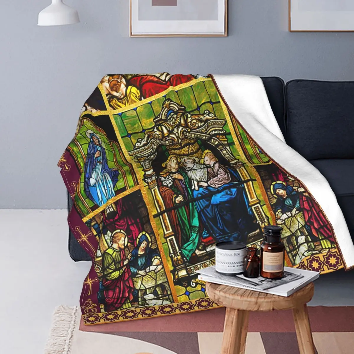 

Plaid Jesus Virgin Mary Christian Fleece Blanket Spring/Autumn Soft Throw Blanket For Sofa Office Carpet Piece.Flannel Blanket