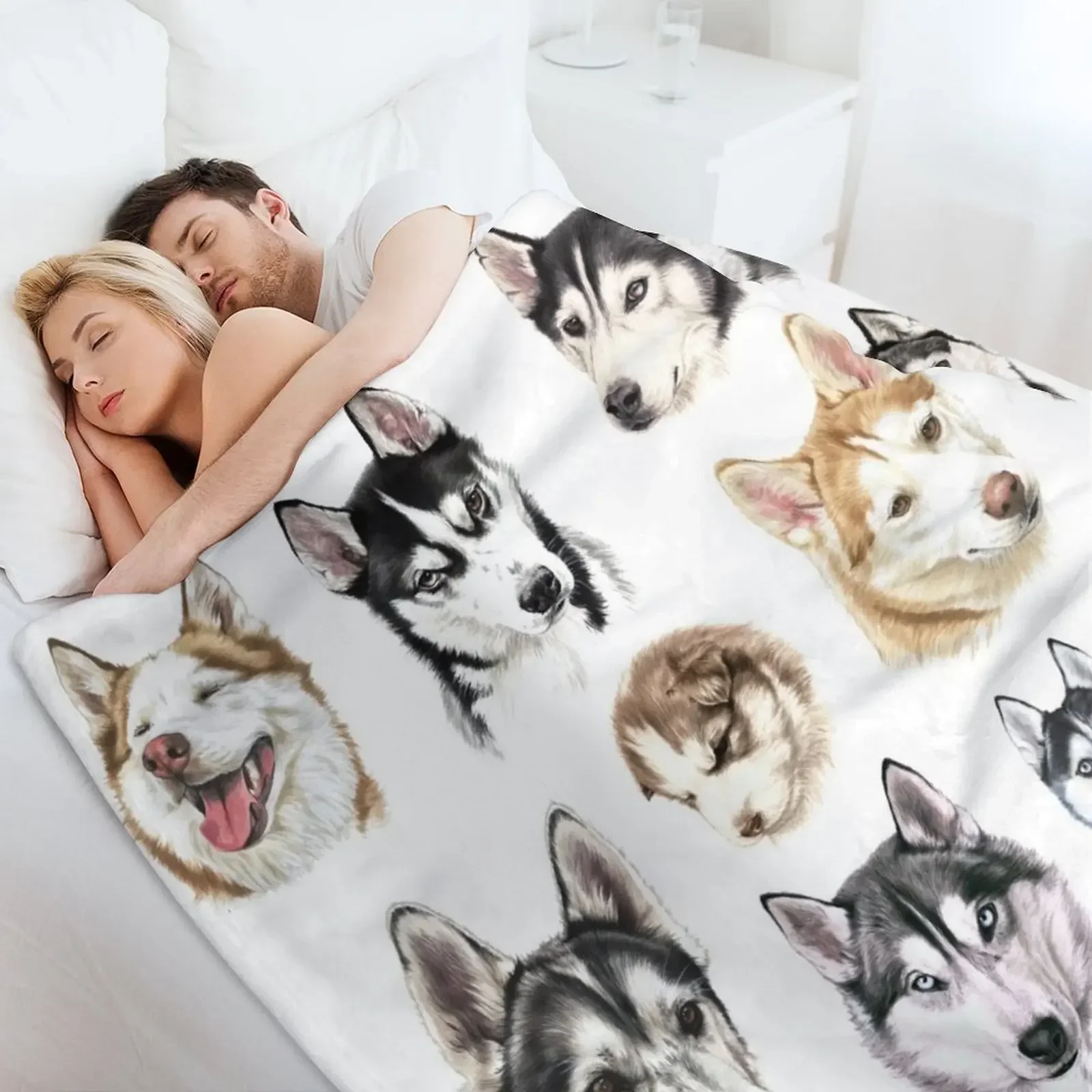 Коллаж хаски одеяло одеяла для кровати Клетчатые Шерстяные