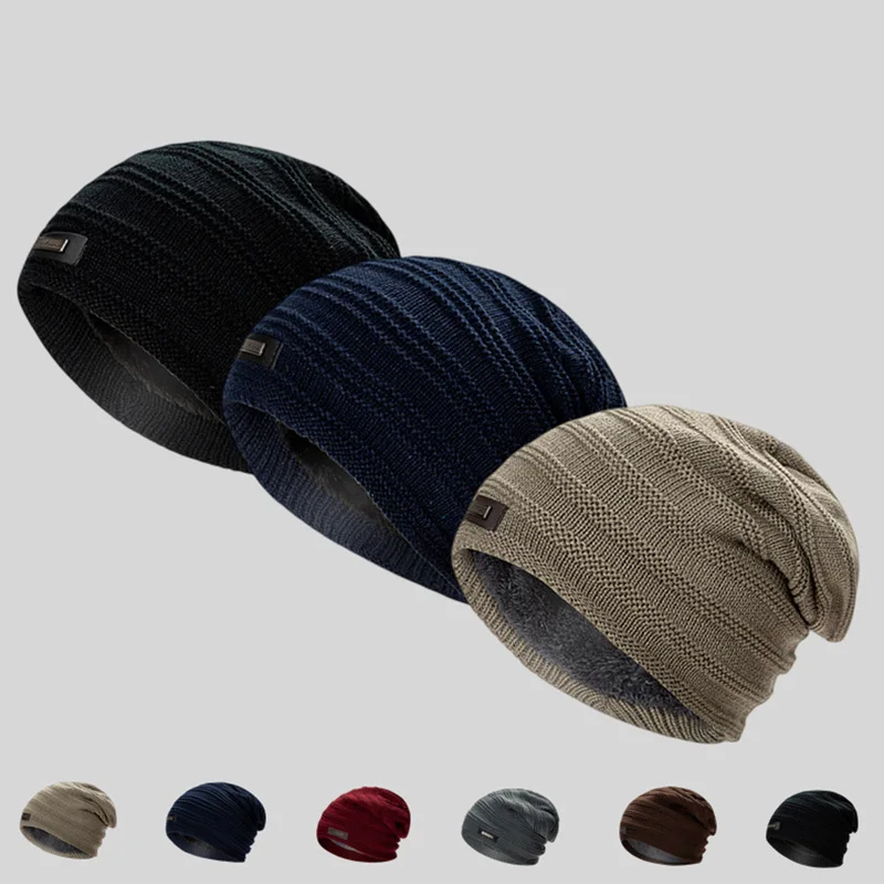 

Однотонные мужские мешковатые шапки с напуском, зимняя плотная теплая вязаная шапка с ворсом, Мужская Уличная Лыжная шапка с флисовой подкладкой для скейта, шапка