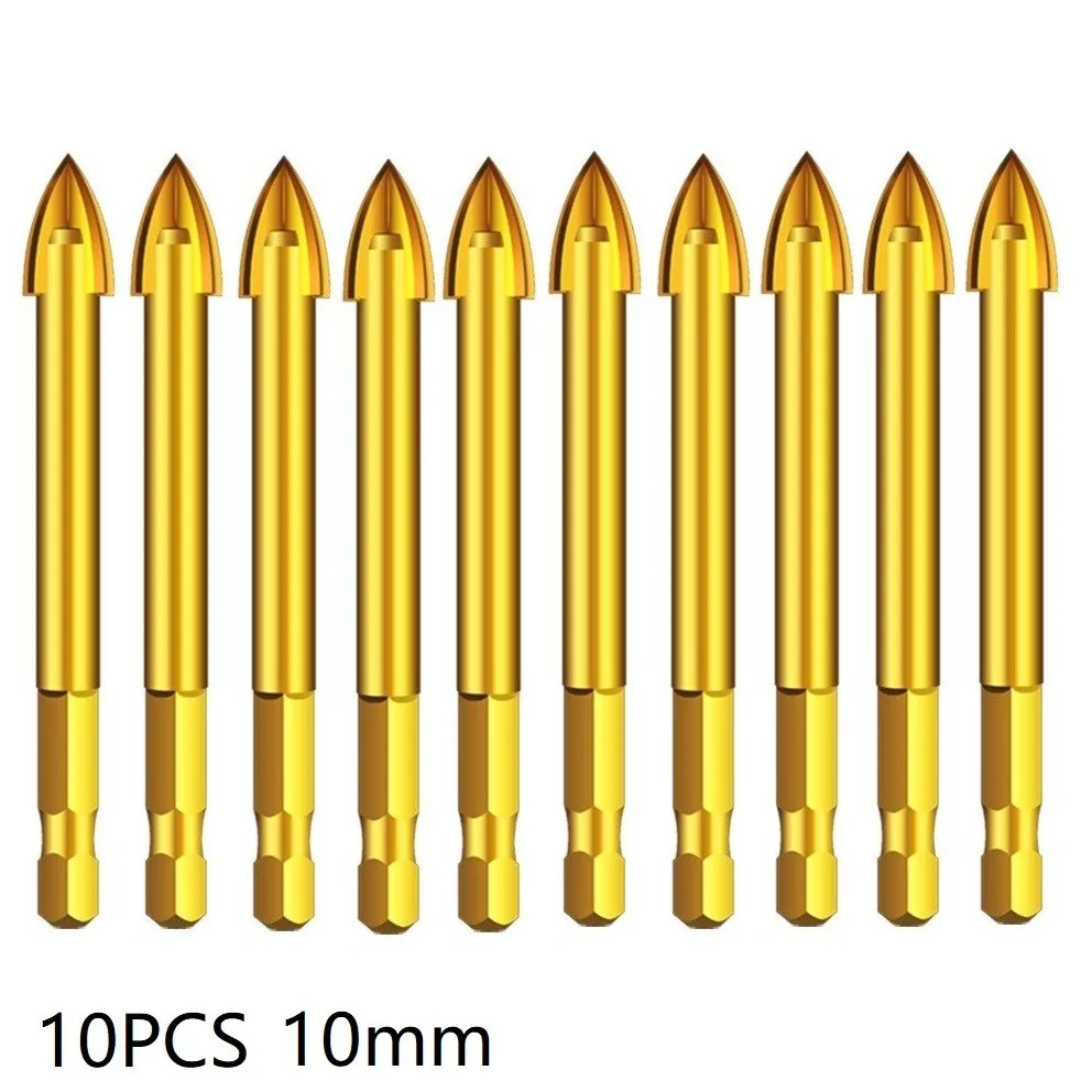 

10pcs 8/10/12mm Hex Shank Titanium Ceramic Tile Marble Glass Drill Bits Hand Tool Part
