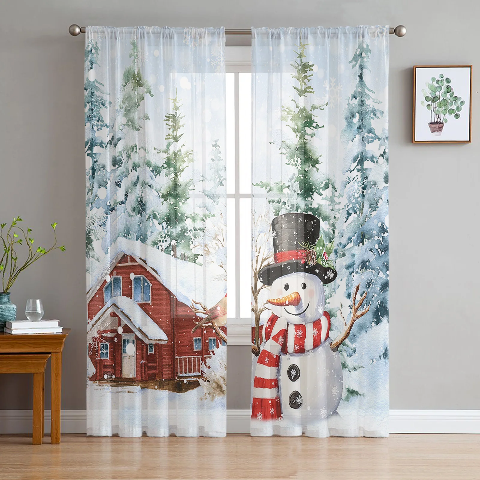 

Рождественские гномы снежинки Снежная ферма шифоновые прозрачные шторы для гостиной спальни кухни украшение окна занавески тюль
