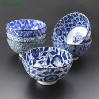 ceramic rice bowl mino yaki japanese indigo dyed japanese style dishes and tableware underglaze crafts household noodle bowl