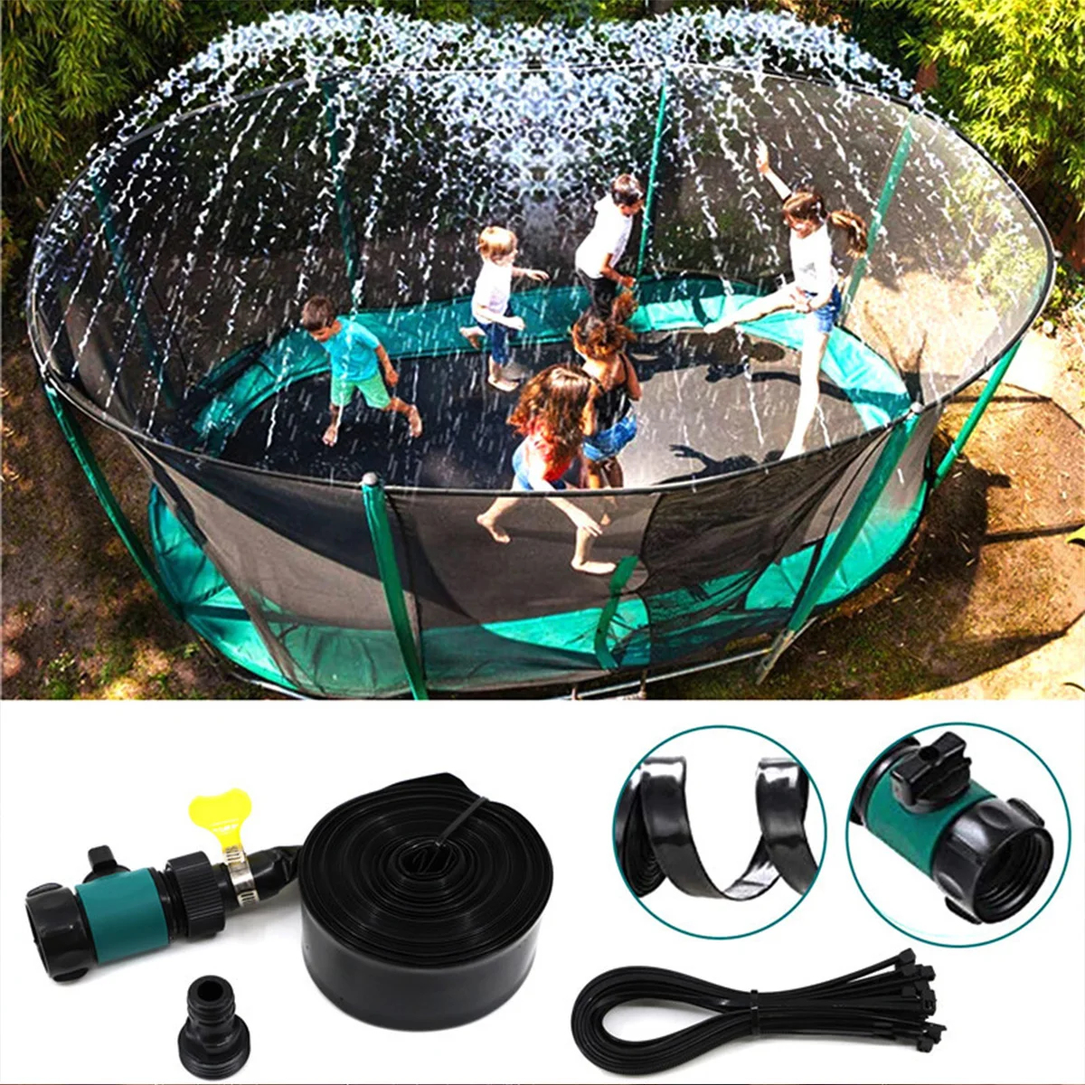 

15M Trampoline Water Sprinkler Durable PVC Water Park Sprinklers with 25pcs Cable Ties Fun Trampoline Accessories for Outdoor
