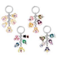 japanese anime cartoon girls key chains tsukino usagi luna cat acrylic key holder ladies bag phone decor keyring 5 pendant
