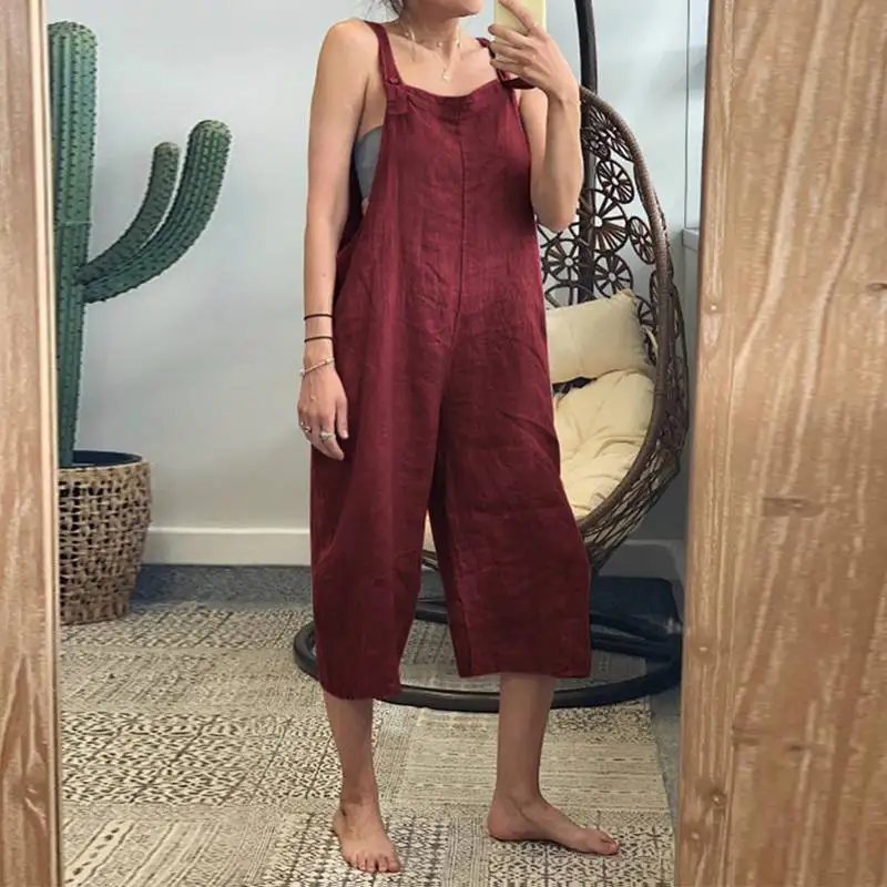

Vintage Cotton Linen Overalls Women's Summer Jumpsuits Woman Elegant Casual Strap Wide Leg Outfits Pant Rompers Womens Jumpsuit