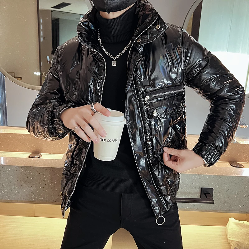 Bright Face Illusion Men's Parka Autumn Winter Thick Warm Stand Collar Jackets Streetwear Slim Casual Short Parkas Overcoat 2022