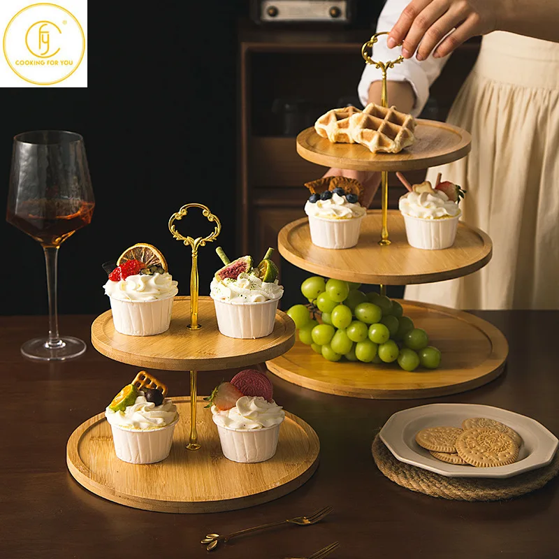 

Креативная бамбуковая и деревянная десертная тарелка, 2/3/4 слоя, свадебная стандартная тарелка, украшения, многофункциональная стойка для х...