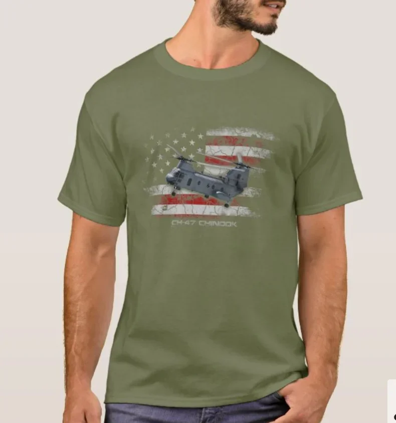 Винтажная футболка с американским флагом CH-47 Chinook в стиле милитари вертолетом 100%
