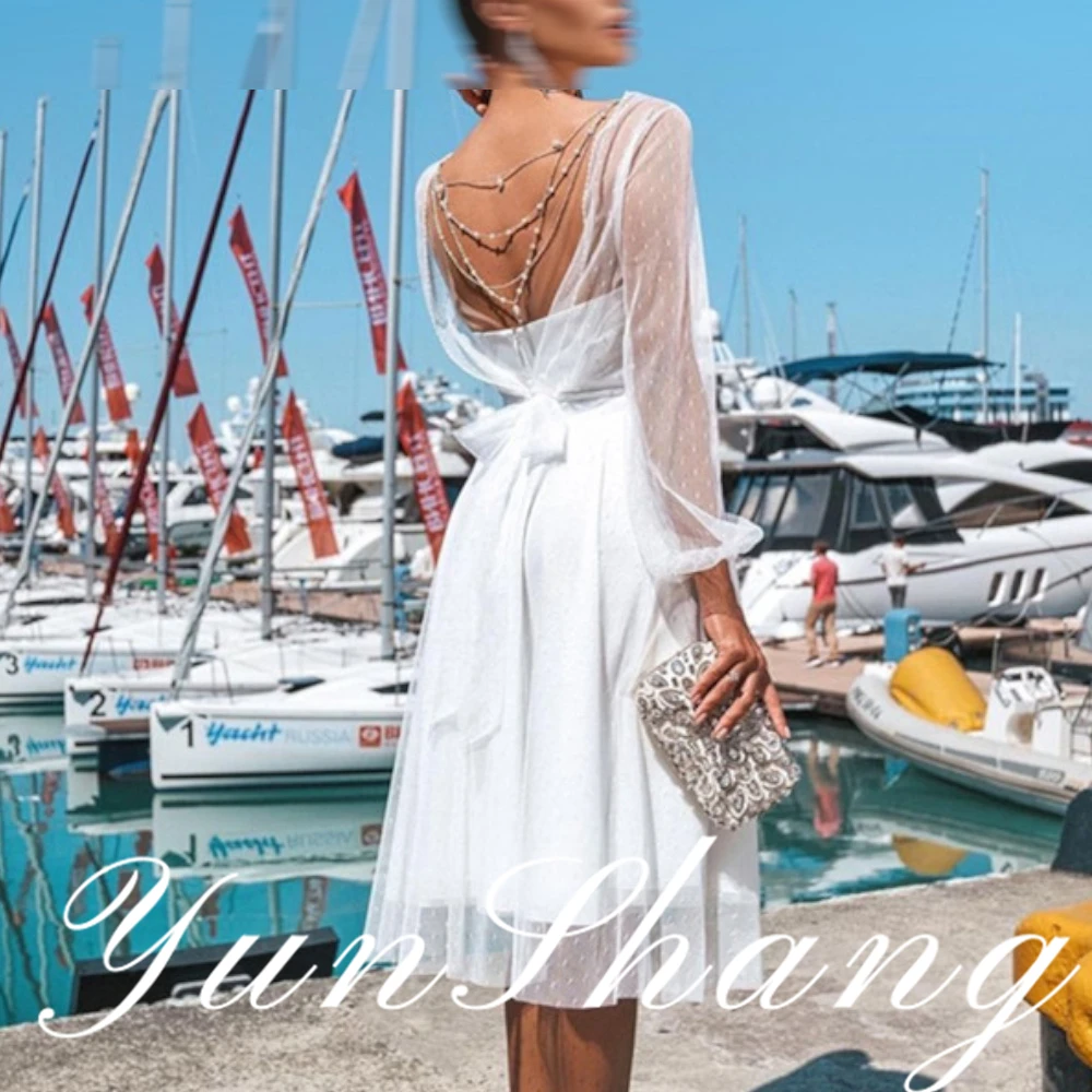 YunShang очаровательный элегантный свадебный халат длиной до колена с длинными